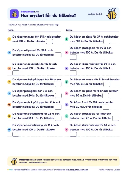 Förhandsvisning av arbetsbladet ”Hur mycket får du tillbaka?”